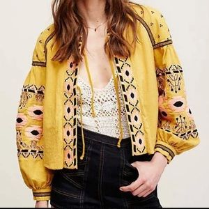 🍭RD & Koko Yellow Pink Floral Embroidered Peasant